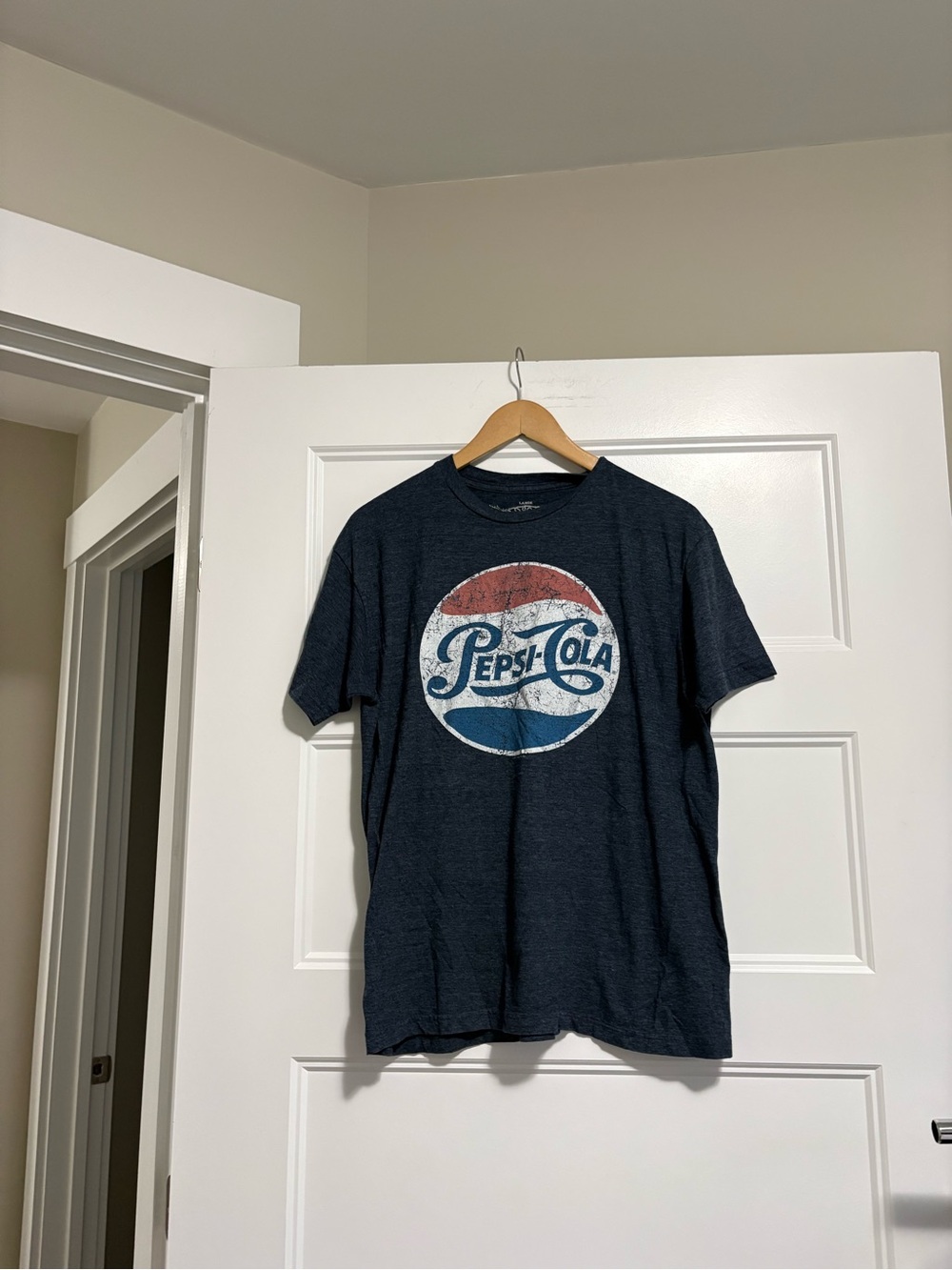 Pepsi Men's Dark Blue Short Sleeve Graphic Tee with Red & White Logo
